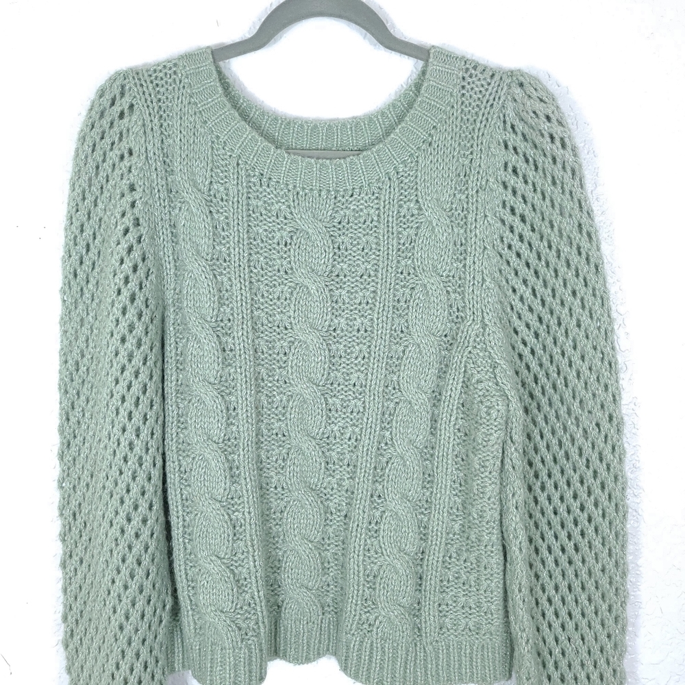 LoveShackFancy Rosie Cabled Knit Cozy Metallic Alpaca Sweater - Picture 3 of 8